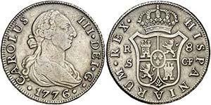 1776. Carlos III. Sevilla. CF. 8 reales. ... 