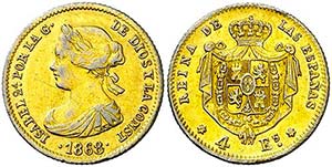 1868*68. Isabel II. Madrid. 4 escudos. ... 