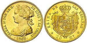 1868*1873. Gobierno Provisional. 10 escudos. ... 