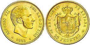 1883*1883. Alfonso XII. MSM.  25 pesetas. ... 