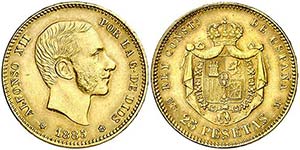 1885*188-. Alfonso XII. MSM. 25 pesetas. ... 