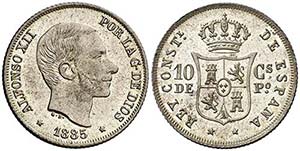 1885. Alfonso XII. Manila. 10 centavos. (AC. ... 
