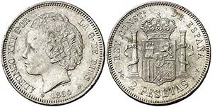 1894*1894. Alfonso XIII. PGV. 2 pesetas. ... 