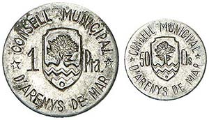 Arenys de Mar. 50 céntimos y 1 peseta. (AC. ... 