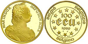 1989. Bélgica. Balduino I. 100 ecu piefort. ... 