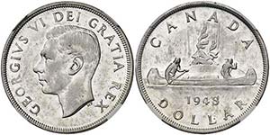 1948. Canadá. Jorge VI. 1 dólar. (Kr. 46). ... 