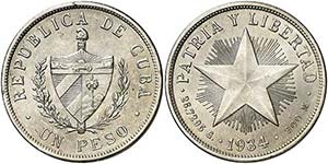 1934. Cuba. 1 peso. (Kr. 15.2). 26,66 g. AG. ... 