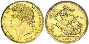 1821. Gran Bretaña. Jorge IV. 1 libra. (Fr. ... 