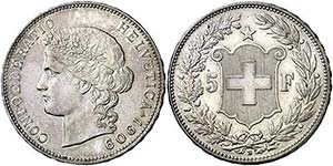 1909. Suiza. B (Berna). 5 francos. (Kr. 34). ... 