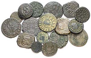 Lote de 45 cobres castellanos de Felipe IV. ... 