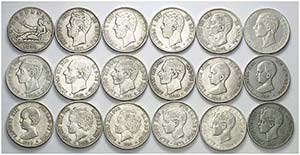 1870 a 1899. 5 pesetas. Lote de 34 monedas, ... 