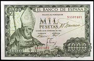 1965. 1000 pesetas. (Ed. D72b) (Ed. 471b). ... 