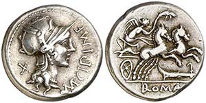 (hacia 115-114 a.C.) Gens Cipia. Denario. ... 