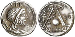 (hacia 76-75 a.C.). Gens Cornelia. Denario. ... 