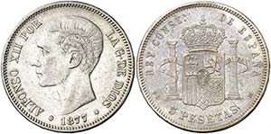 1877*1877. Alfonso XII. DEM. 5 pesetas. (AC. ... 