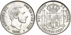 1883. Alfonso XII. Manila. 50 centavos. (AC. ... 