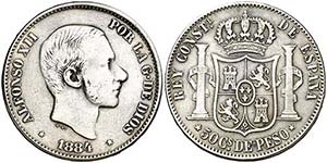 1884. Alfonso XII. Manila. 50 centavos. (AC. ... 