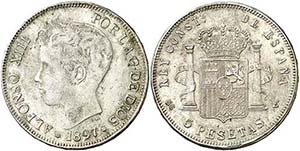 1897*18--. Alfonso XIII. SGV. 5 pesetas. ... 