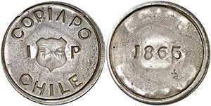 1865. Chile. Copiapo. 1 peso. (Kr. 4). 22,31 ... 