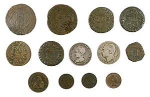 Lote de 13 monedas españolas de los Reyes ... 