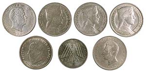 Lote de 7 monedas de diversos países, ... 