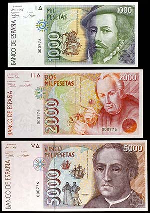 1992. 1000, 2000 y 5000 pesetas. 3 billetes, ... 