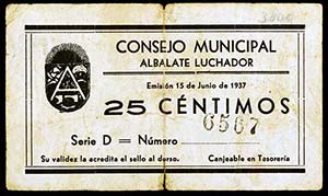 Albalate Luchador (Teruel). 25 céntimos. ... 