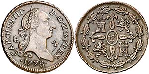 1778. Carlos III. Segovia. 4 maravedís. ... 