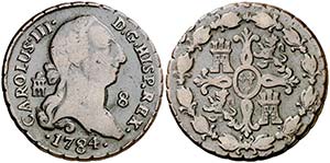 1784. Carlos III. Segovia. 8 maravedís. ... 