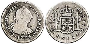 1774. Carlos III. Popayán. JS. 1/2 real. ... 