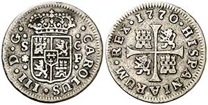 1770. Carlos III. Sevilla. CF. 1/2 real. ... 