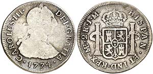1774. Carlos III. Lima. JM. 2 reales. (AC. ... 