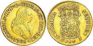 1769. Carlos III. Popayán. J. 4 escudos. ... 