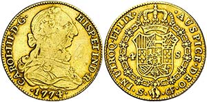 1774. Carlos III. Sevilla. CF. 4 escudos. ... 