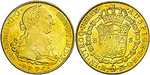 1775. Carlos III. Madrid. PJ. 8 escudos. ... 