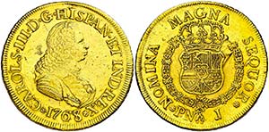 1768/7. Carlos III. Popayán. J. 8 escudos. ... 