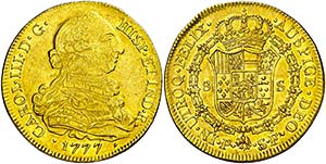 1777. Carlos III. Popayán. SF. 8 escudos. ... 