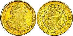 1779. Carlos III. Popayán. SF. 8 escudos. ... 