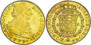 1779. Carlos III. Potosí. PR. 8 escudos. ... 