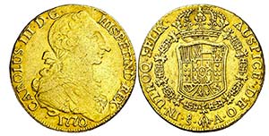 1770. Carlos III. Santiago. A. 8 escudos. ... 
