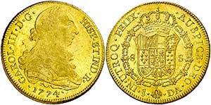 1774. Carlos III. Santiago. DA. 8 escudos. ... 