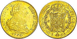 1776. Carlos III. Santiago. DA. 8 escudos. ... 