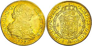 1777/6. Carlos III. Santiago. DA. 8 escudos. ... 