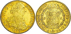 1779. Carlos III. Santiago. DA. 8 escudos. ... 