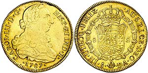 1787. Carlos III. Santiago. DA. 8 escudos. ... 