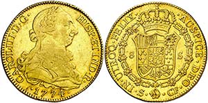1774. Carlos III. Sevilla. CF. 8 escudos. ... 
