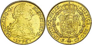 1775. Carlos III. Sevilla. CF. 8 escudos. ... 