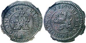 1599. Felipe III. Segovia. C. 2 maravedís. ... 