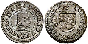 1664. Felipe IV. Coruña. R. 8 maravedís. ... 