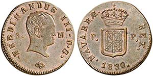 1830. Fernando VII. Pamplona. 3 maravedís. ... 